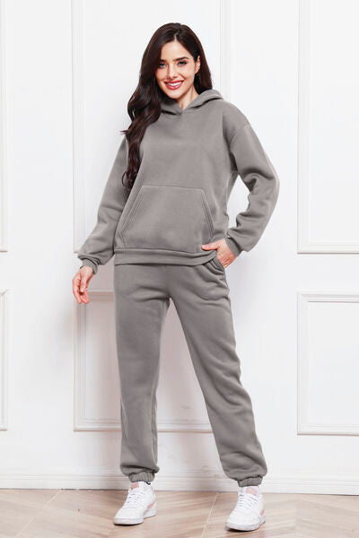 Drop Shoulder Long Sleeve Hoodie and Pants Set, 2 Piece Sweater and Pants Set Heather Gray bottoms clothes lounge lounge wear lounge wear sets loungewear loungewear sets S.S.Ni sets Ship From Overseas Sweater sweaters Sweatshirt