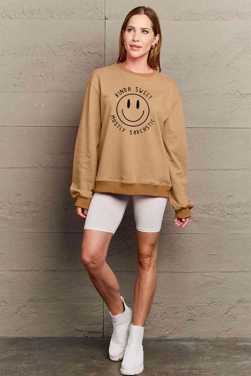 TastyHottie - Simply Love Full Size Smiling Face Graphic Sweatshirt