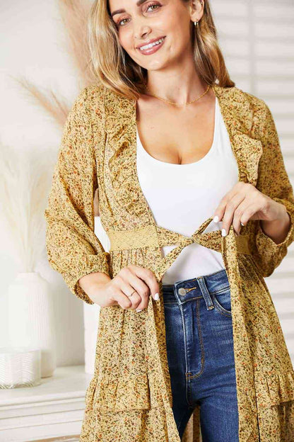 TastyHottie - HEYSON Full Size Tie Front Ruffled Duster Cardigan