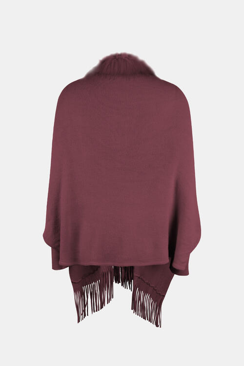 TastyHottie - Fringe Open Front Long Sleeve Poncho