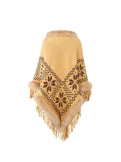 TastyHottie - Fringe Geometric Cape Sleeve Poncho