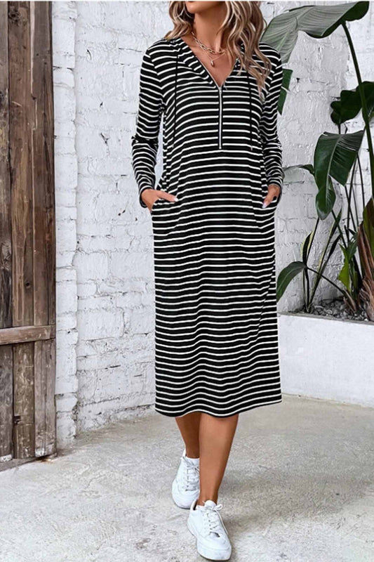 TastyHottie - Striped Long Sleeve Hooded Dress