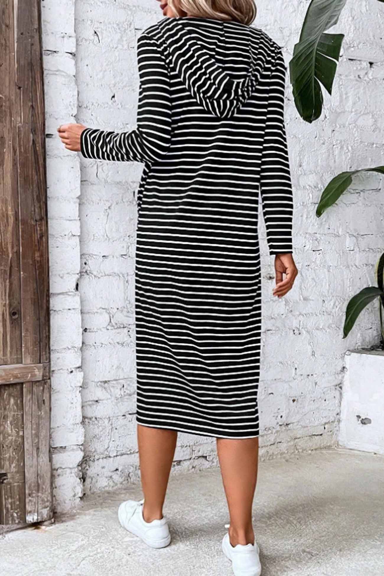 TastyHottie - Striped Long Sleeve Hooded Dress