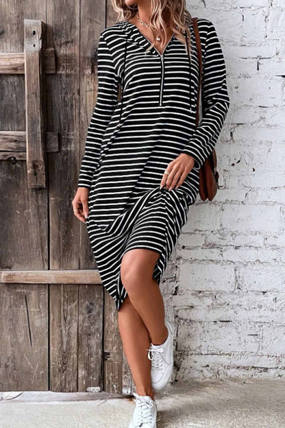 TastyHottie - Striped Long Sleeve Hooded Dress