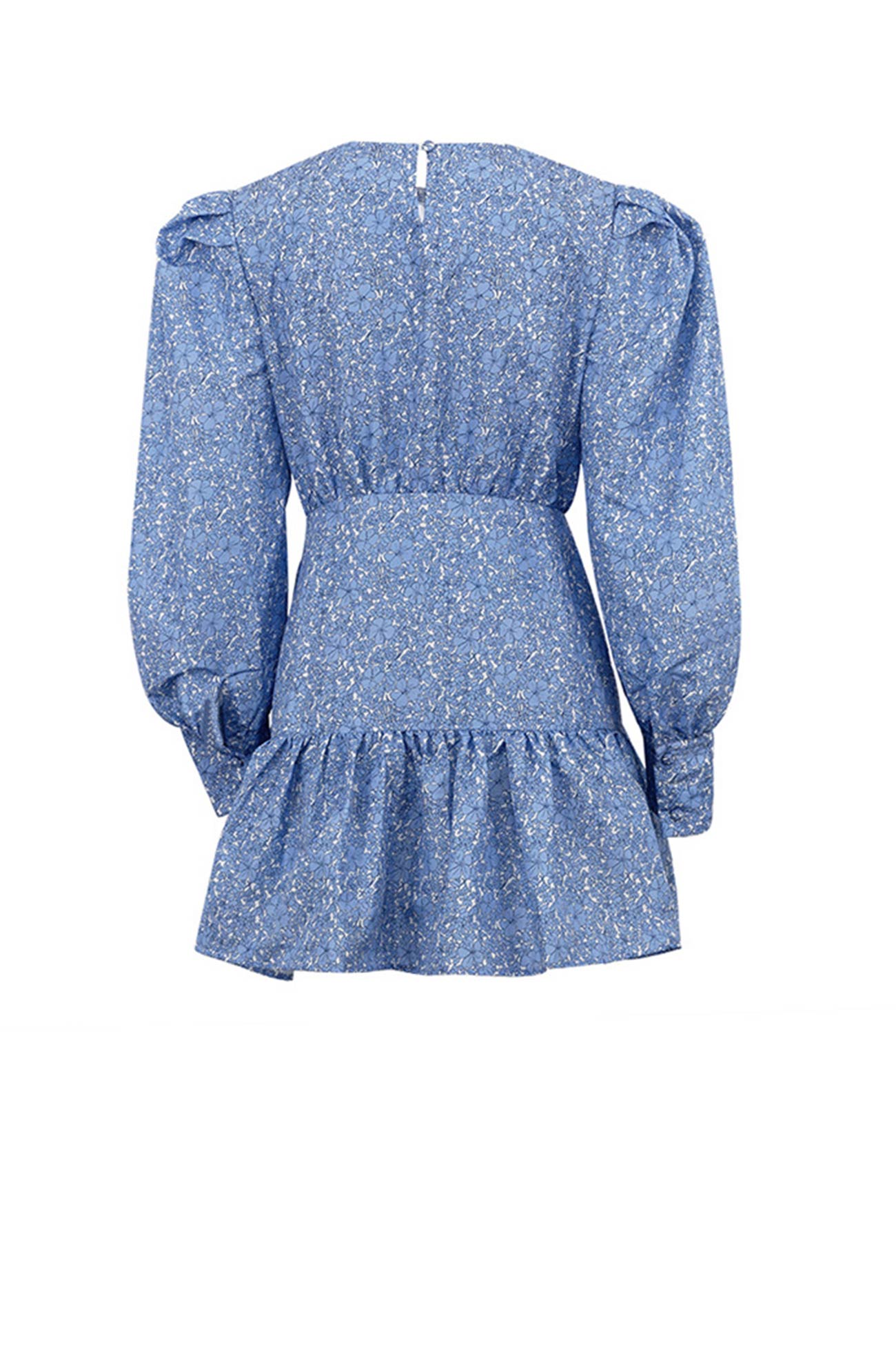 TastyHottie - Blue Puff Sleeve Gathered Ruffle Floral Dress