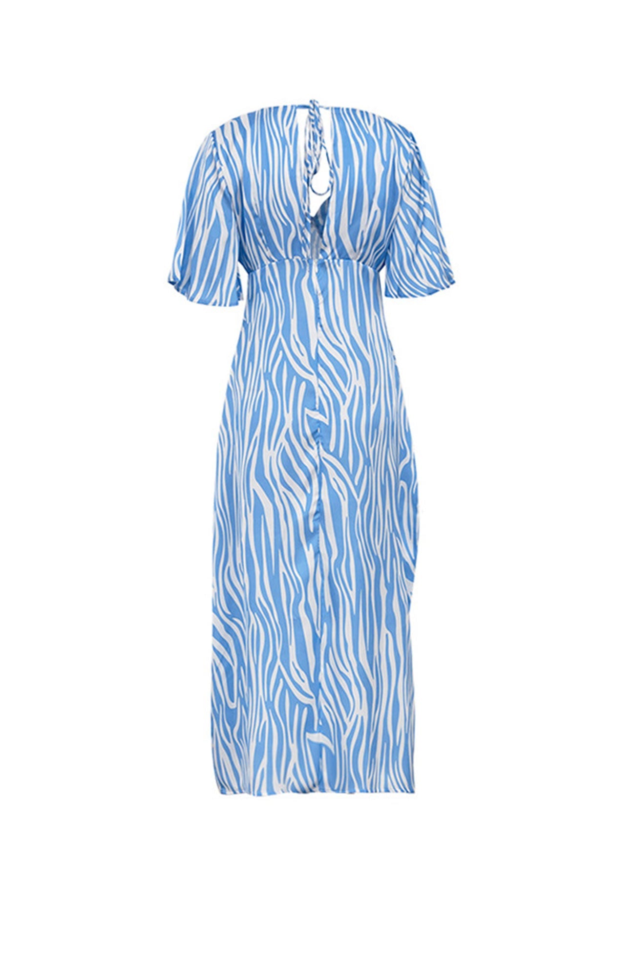 TastyHottie - Blue Satin Zebra Print Tie-back Midi Dress