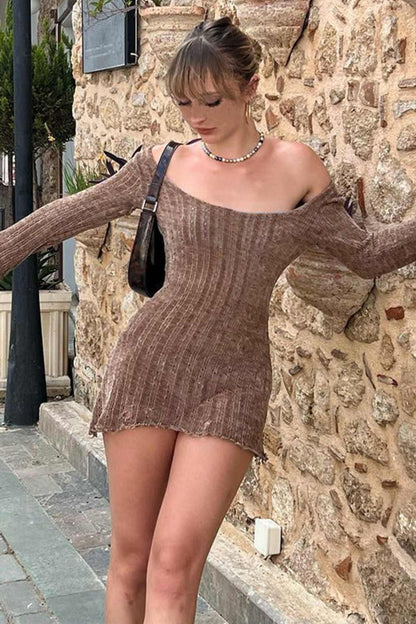 TastyHottie - Brown Off Shoulder Mini Dress