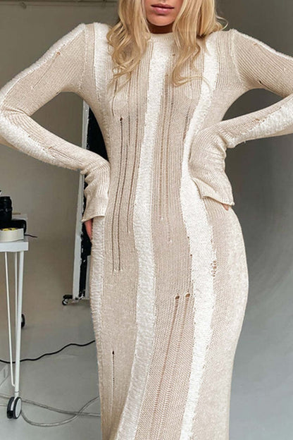 TastyHottie - Contrast Distressed Hollow Out Knit Dress