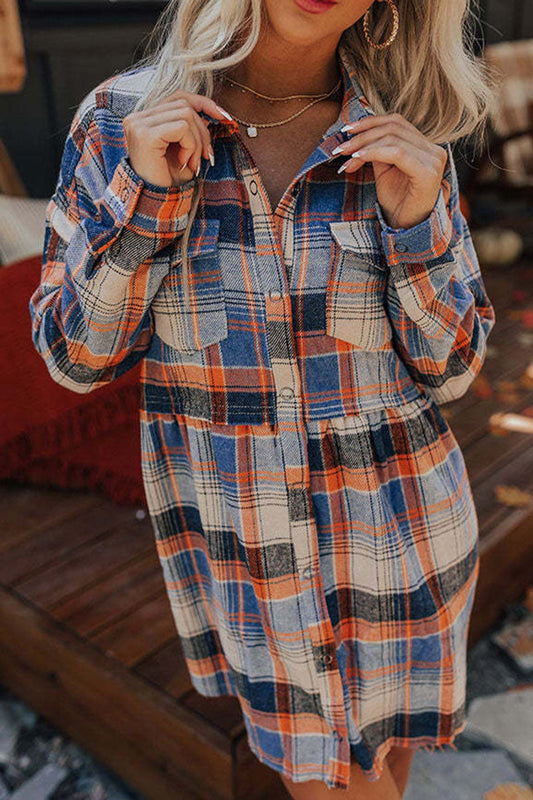 TastyHottie - Contrast Plaid Shirt Dress