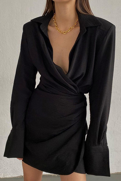 TastyHottie - Cowl Neck Ruched Shirt Dress