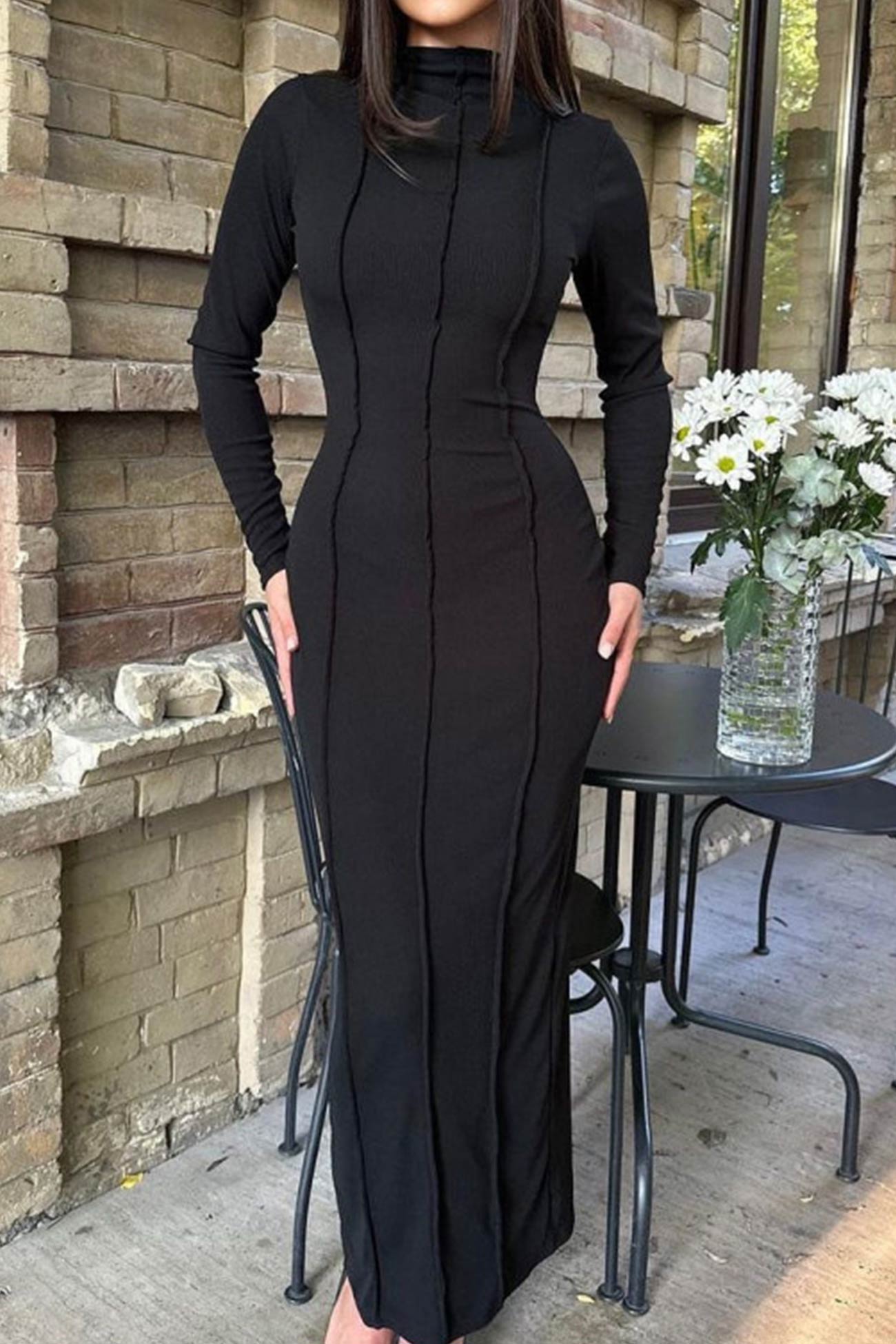 TastyHottie - Crew Neck Bodycon Slit Dress