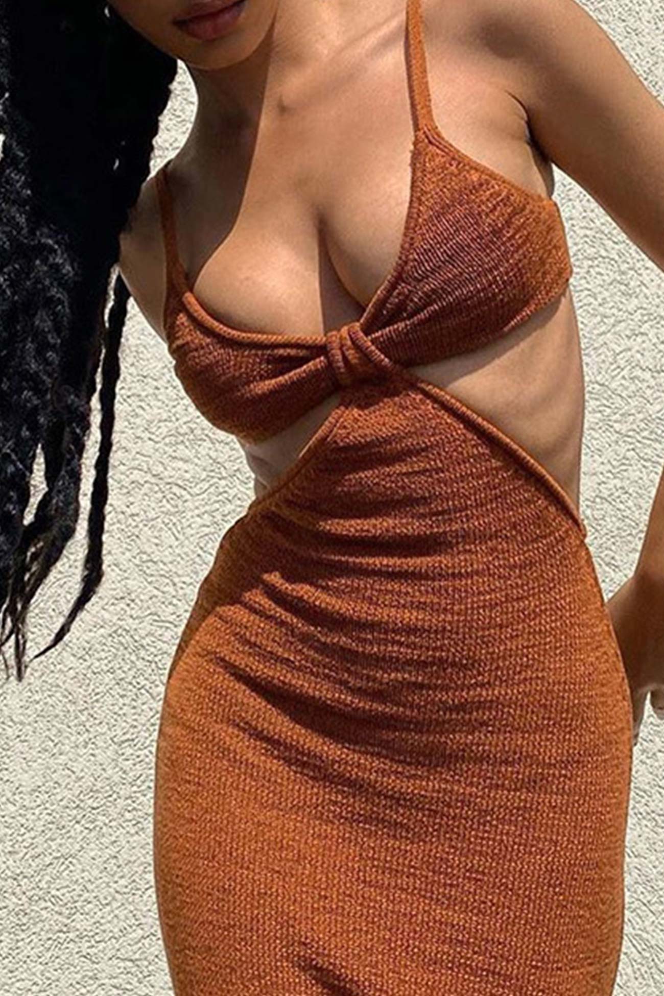 TastyHottie - Cutout Twisted-front Backless Knit Cami Dress