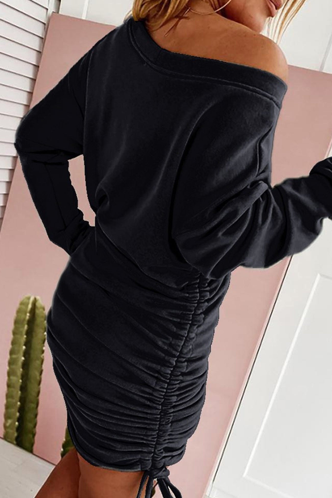 TastyHottie - Drop Shoulder Drawstring Gathering Dress