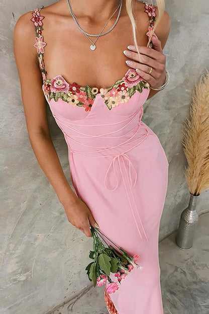 TastyHottie - Floral Embroidery Strappy Dress