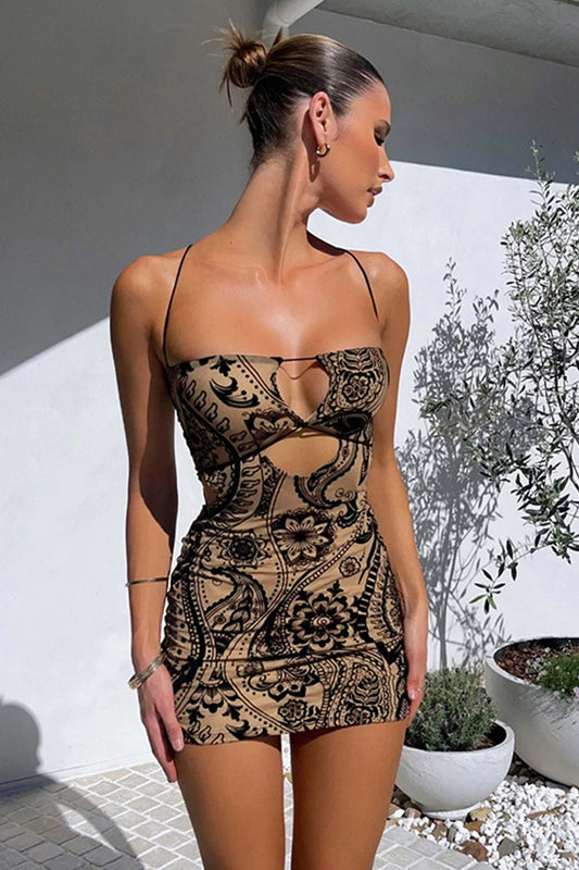 TastyHottie - Floral Print Cutout Pack Hip Dress