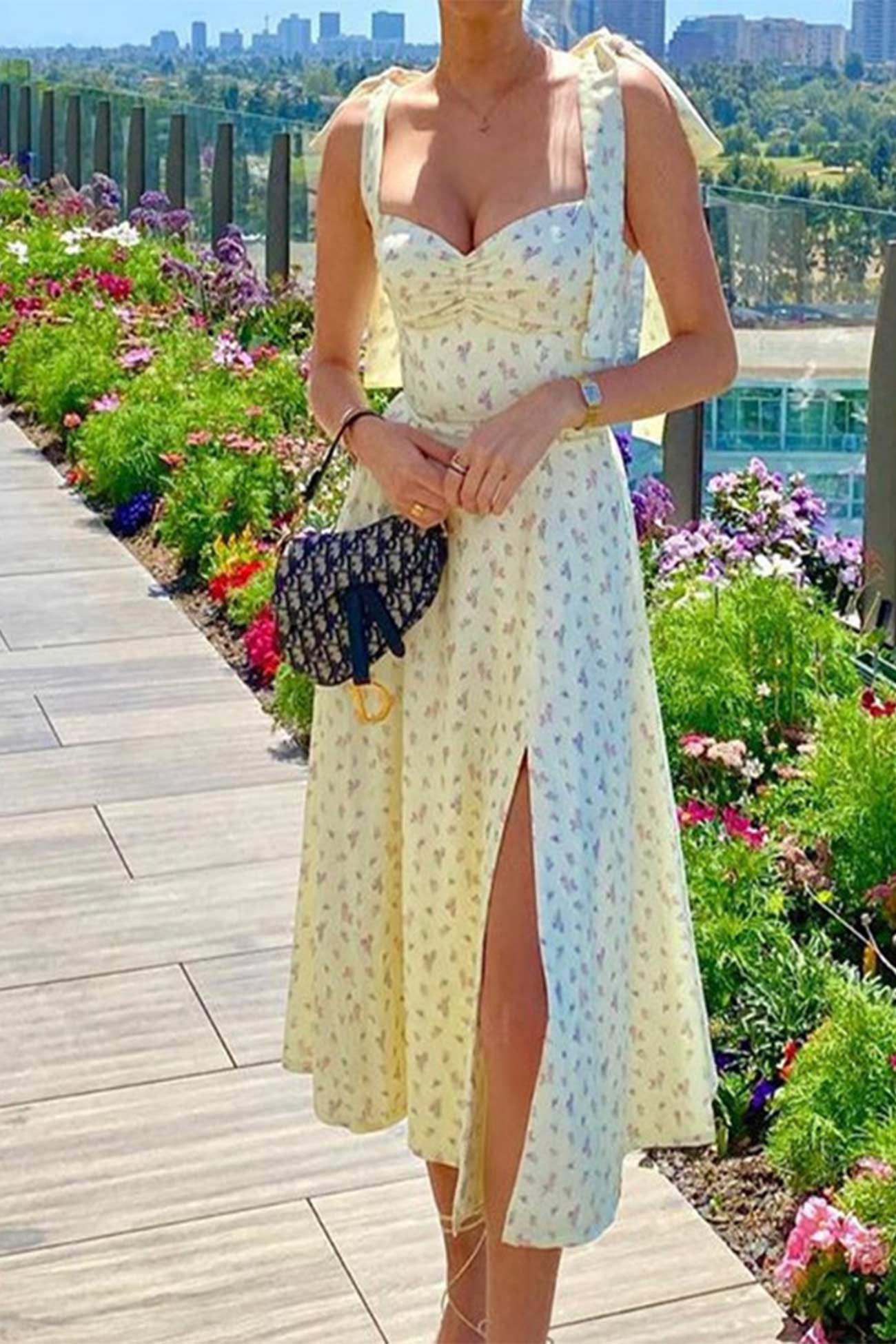 TastyHottie - Floral Print Tie-Straps Split Dress