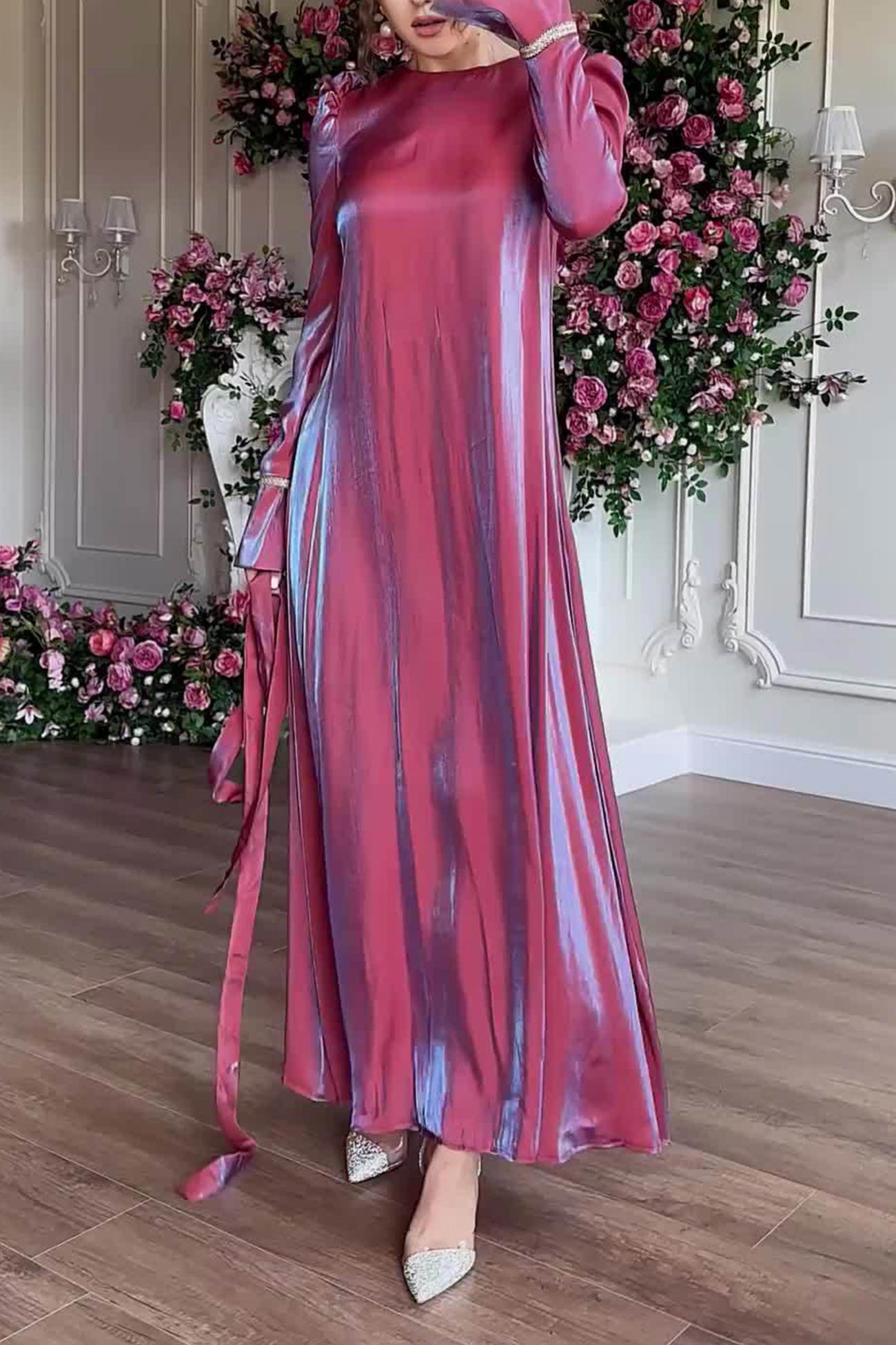 TastyHottie - Glitter Glazed Satin Puff Sleeve Midi Dress