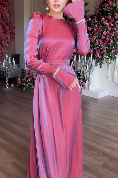 TastyHottie - Glitter Glazed Satin Puff Sleeve Midi Dress