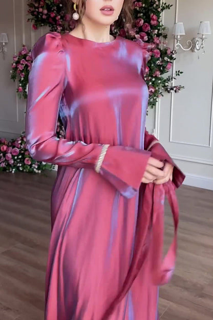 TastyHottie - Glitter Glazed Satin Puff Sleeve Midi Dress