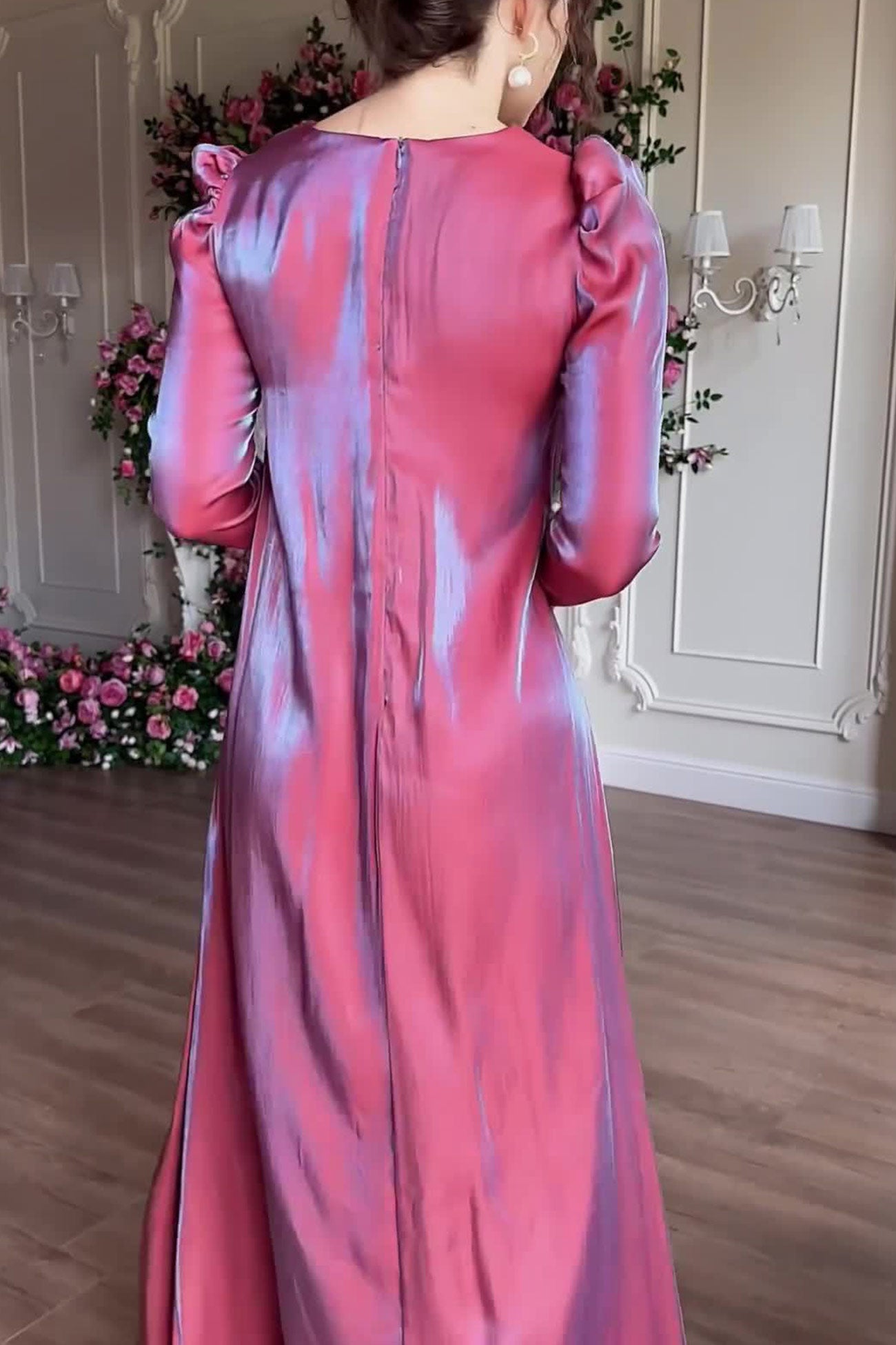 TastyHottie - Glitter Glazed Satin Puff Sleeve Midi Dress