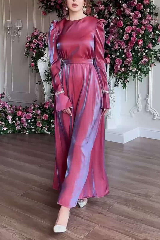 TastyHottie - Glitter Glazed Satin Puff Sleeve Midi Dress