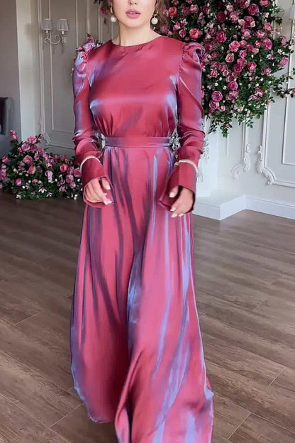 TastyHottie - Glitter Glazed Satin Puff Sleeve Midi Dress