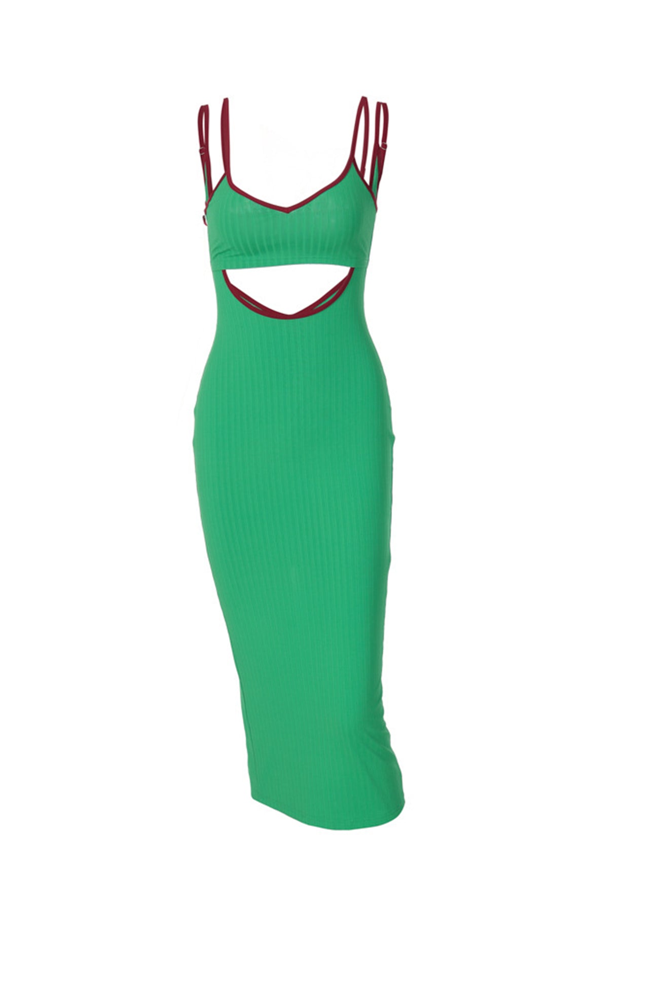 TastyHottie - Green Double Shoulder Strap Cutout Slit Dress