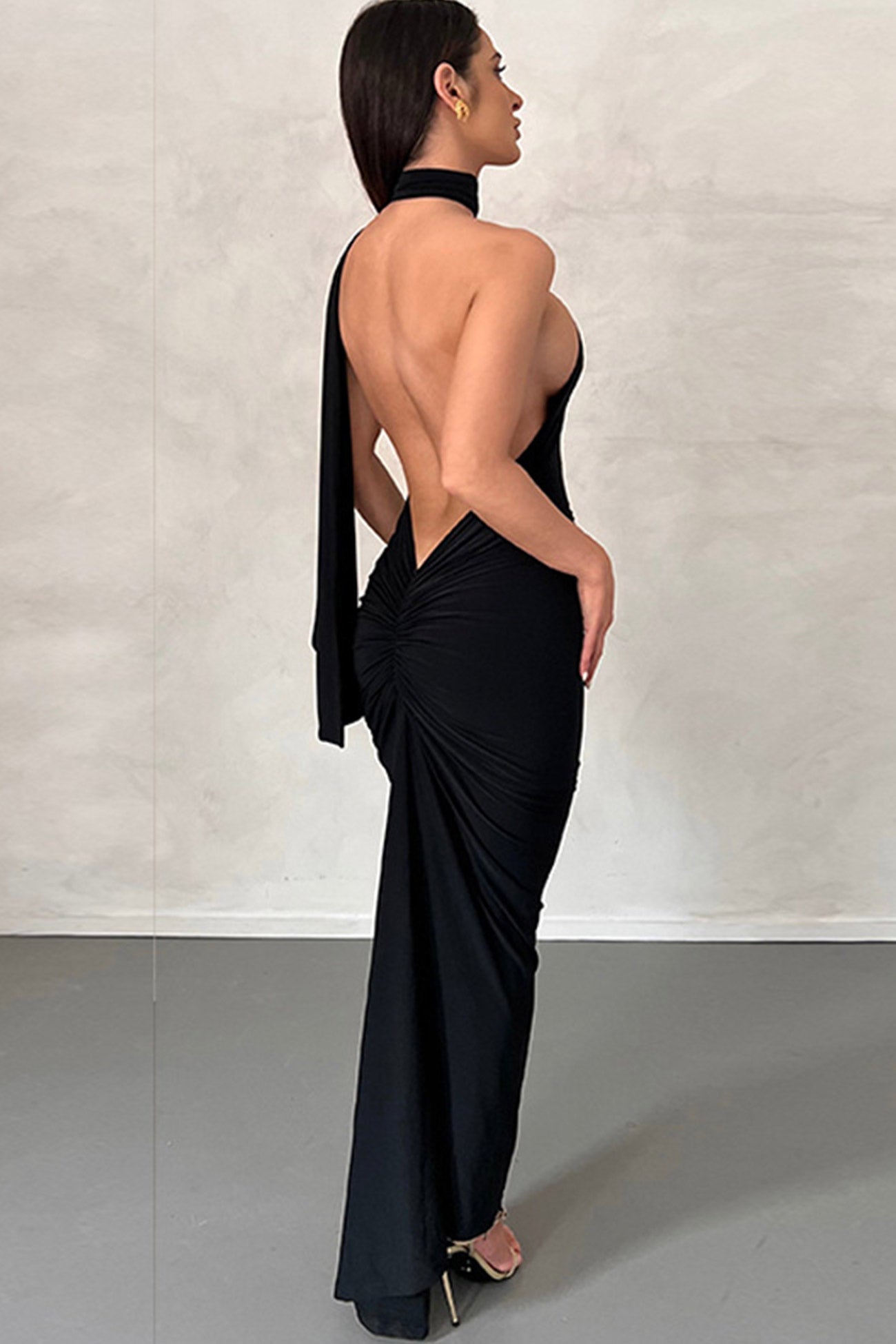 TastyHottie - Halter Backless Ruched Midi Dress