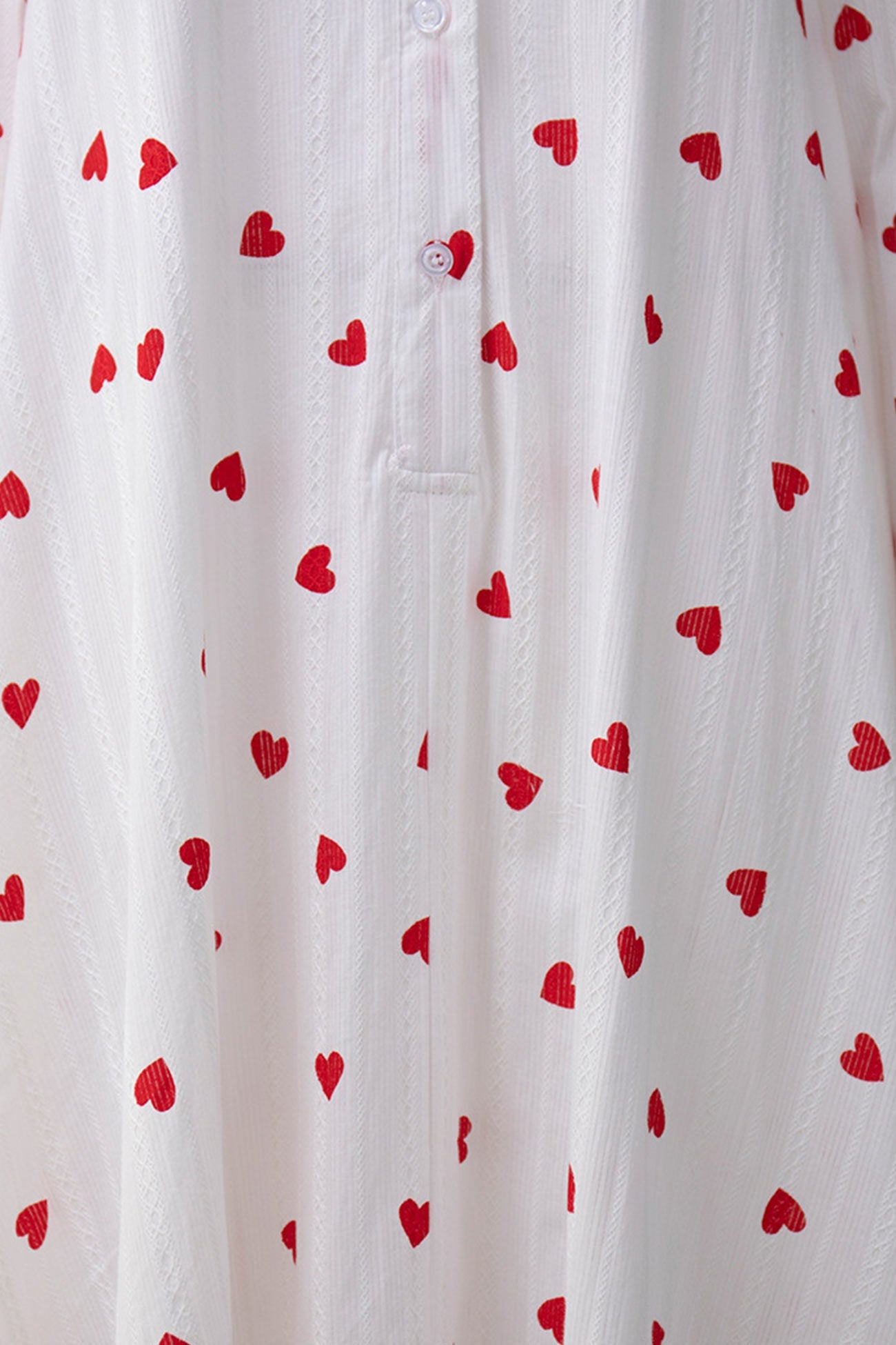 TastyHottie - Heart Print Puff Sleeve Single-breasted Cotton Dress