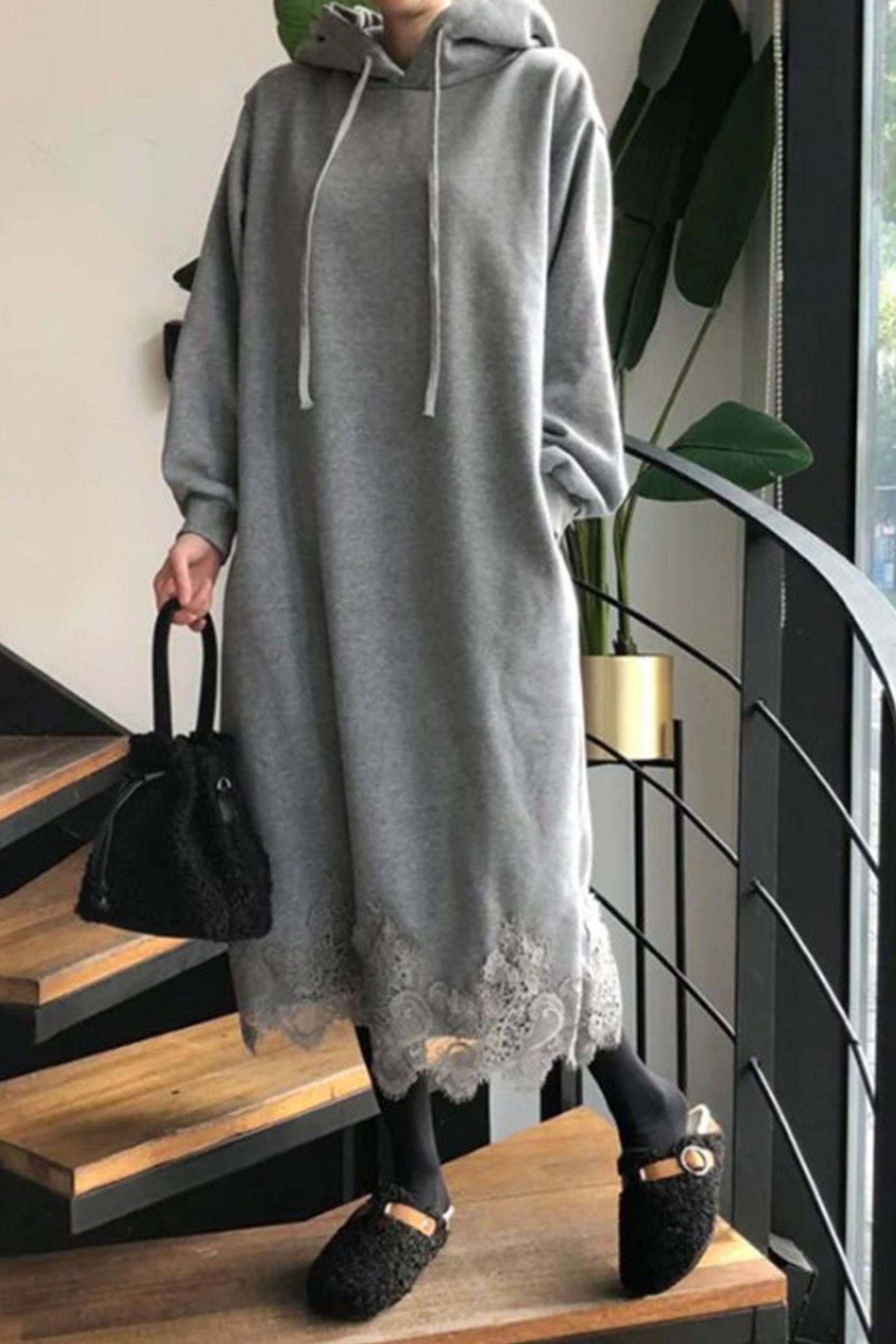 TastyHottie - Lace Hem Hoodie Dress