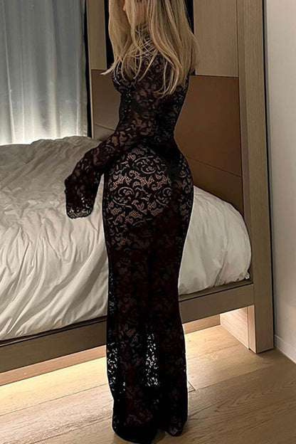 TastyHottie - Lace V Neck Flares Sleeve Dress