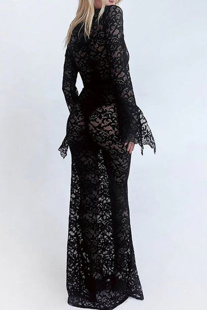 TastyHottie - Lace V Neck Flares Sleeve Dress