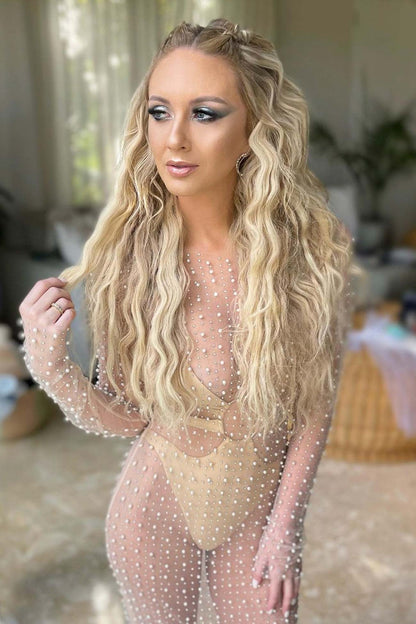 TastyHottie - Mesh Full Pearl Cover-up Dress