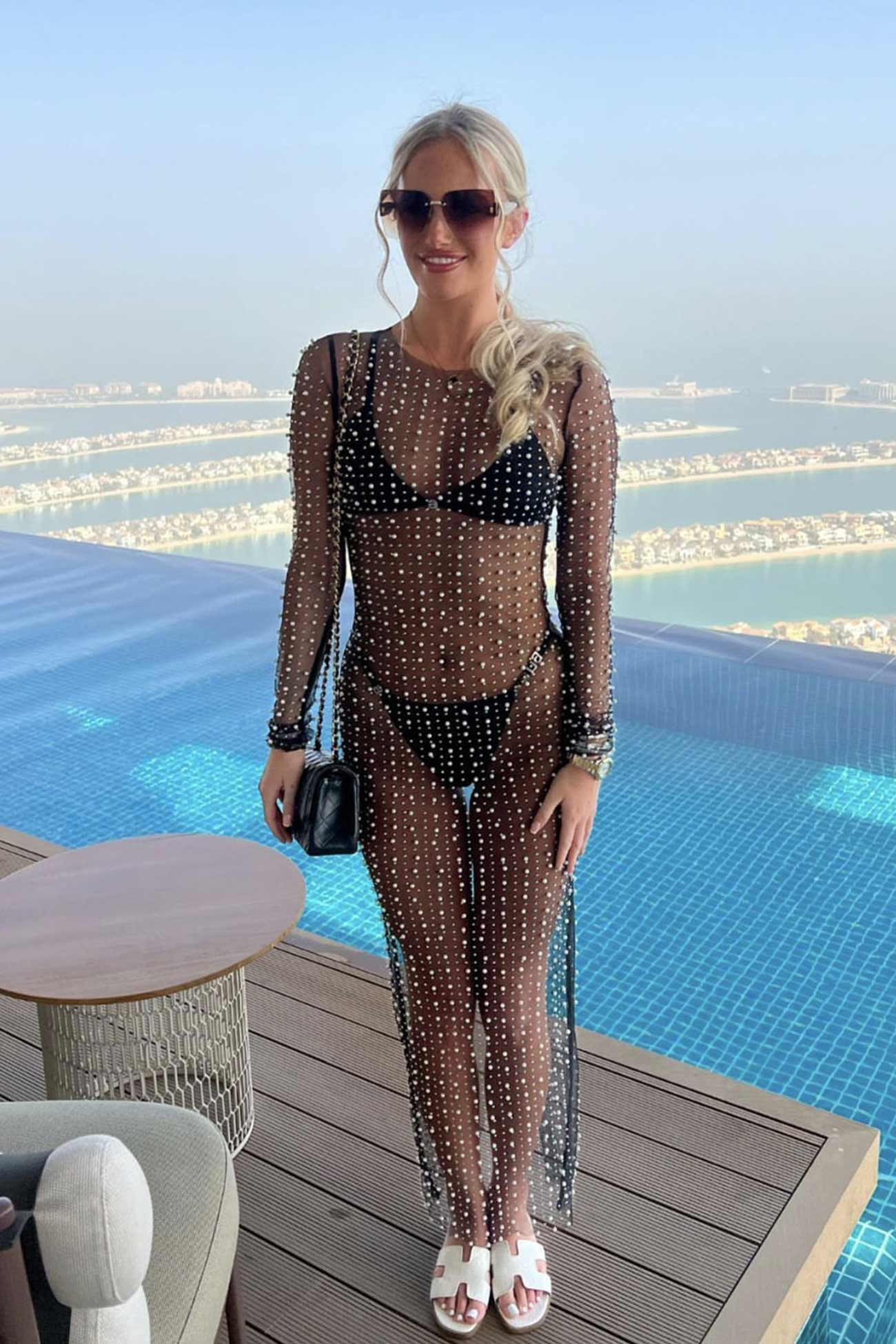 TastyHottie - Mesh Full Pearl Cover-up Dress