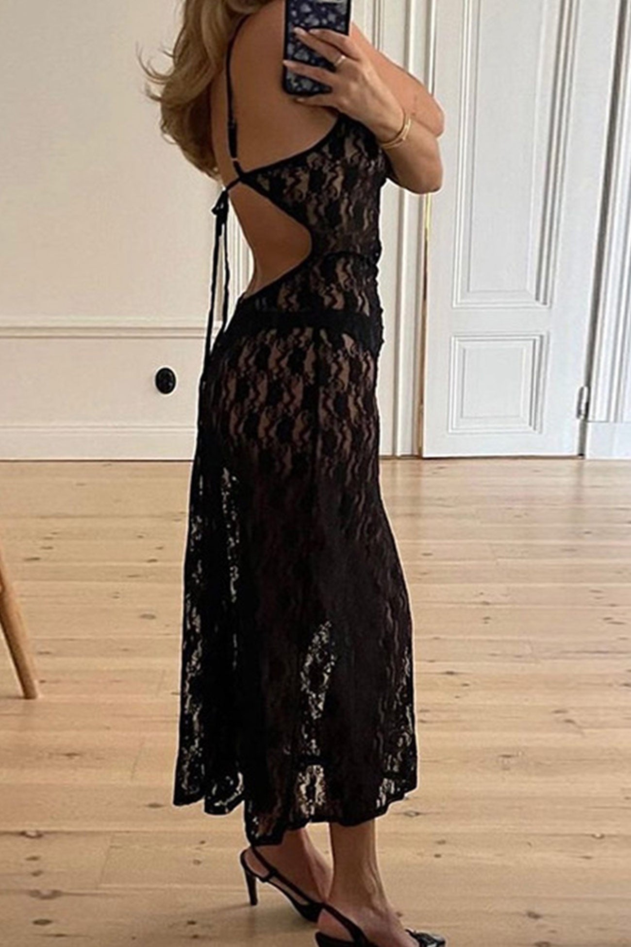 TastyHottie - Mesh Petal Embroidery Tie-back Cover-up Dress