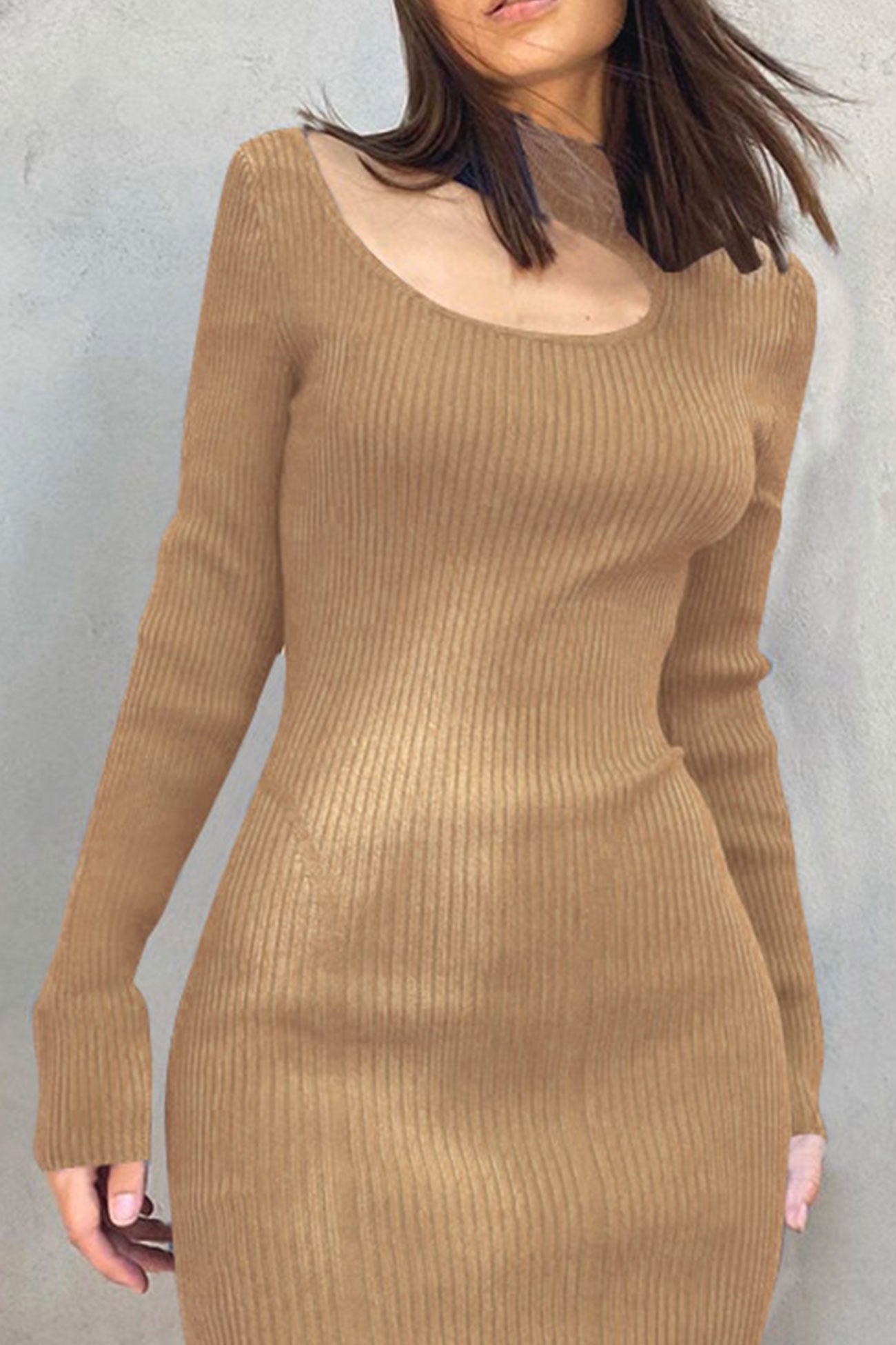 TastyHottie - Mock Neck Cutout Ribbed Knit Dress