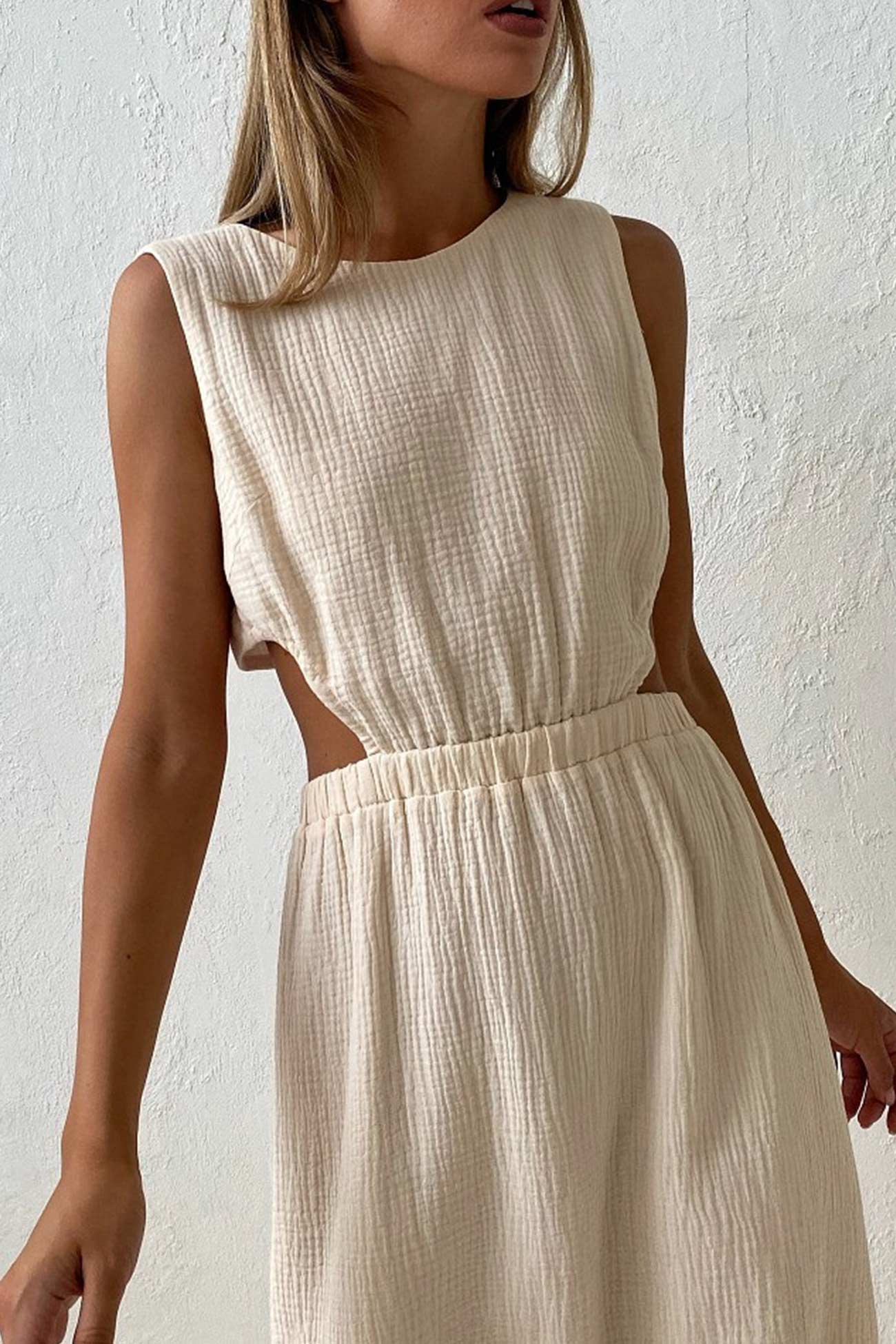 TastyHottie - Pleated Single-breasted Bare Waist Tank Dress