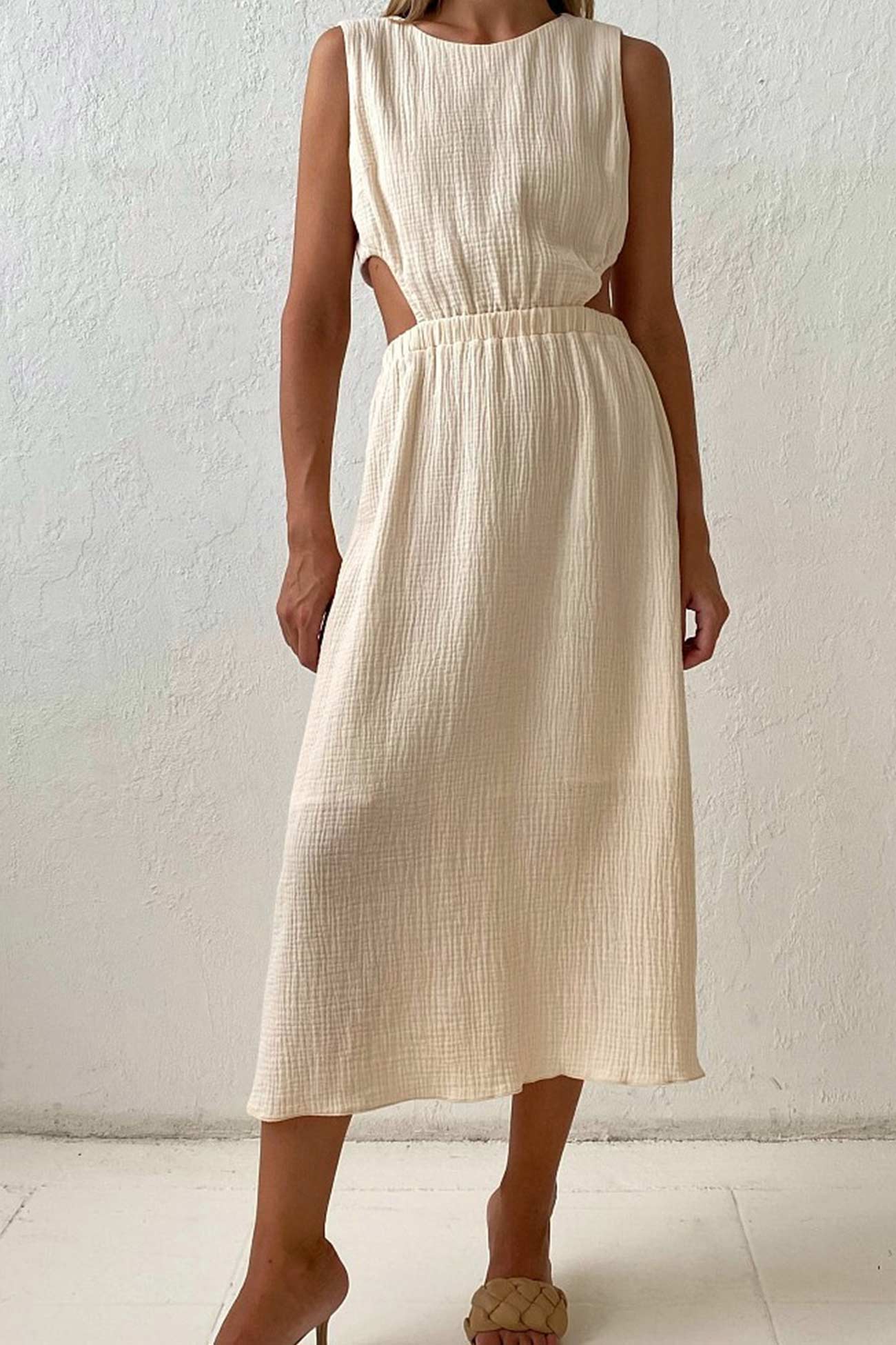 TastyHottie - Pleated Single-breasted Bare Waist Tank Dress