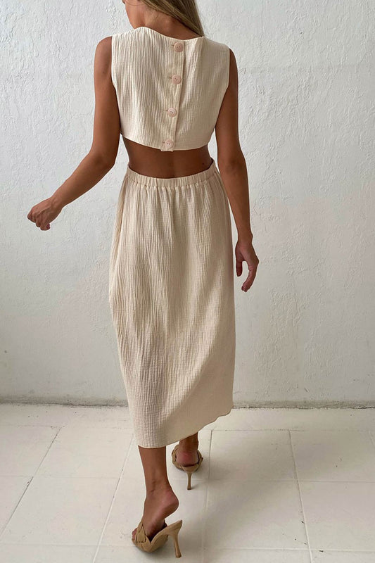 TastyHottie - Pleated Single-breasted Bare Waist Tank Dress