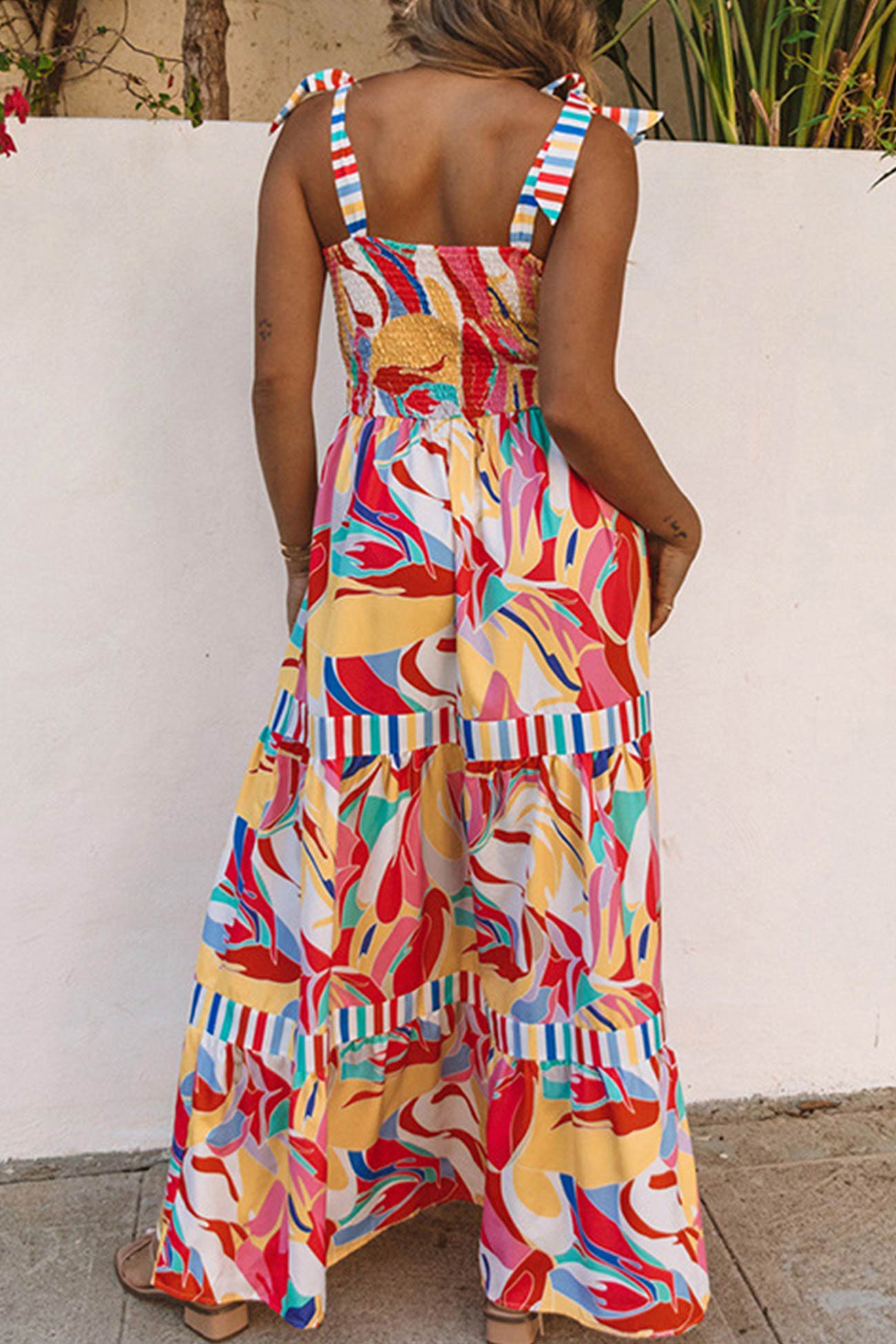 TastyHottie - Printed Patchwork Tie-straps Tiered Dress