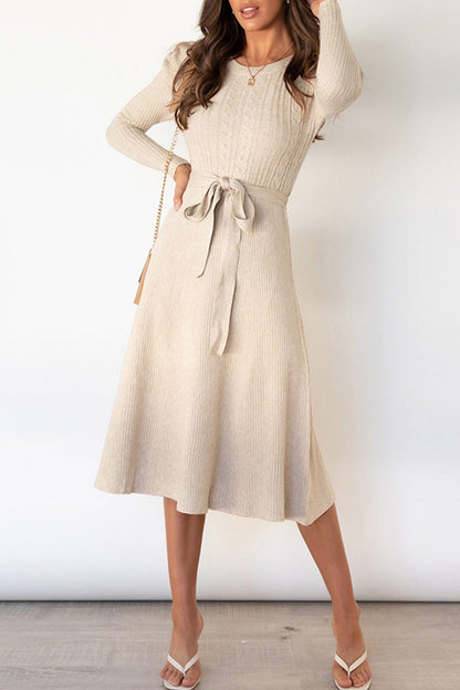 TastyHottie - Puff Sleeve Tie-waist Knit Dress