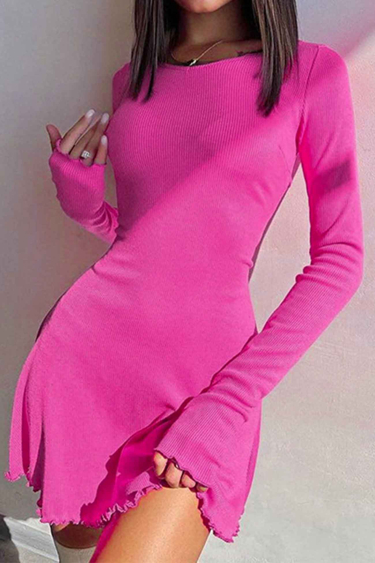 TastyHottie - Crew Neck Back Strap Long Sleeve Mini Dress