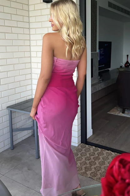 TastyHottie - Pink Gradient Gathered Strapless Dress