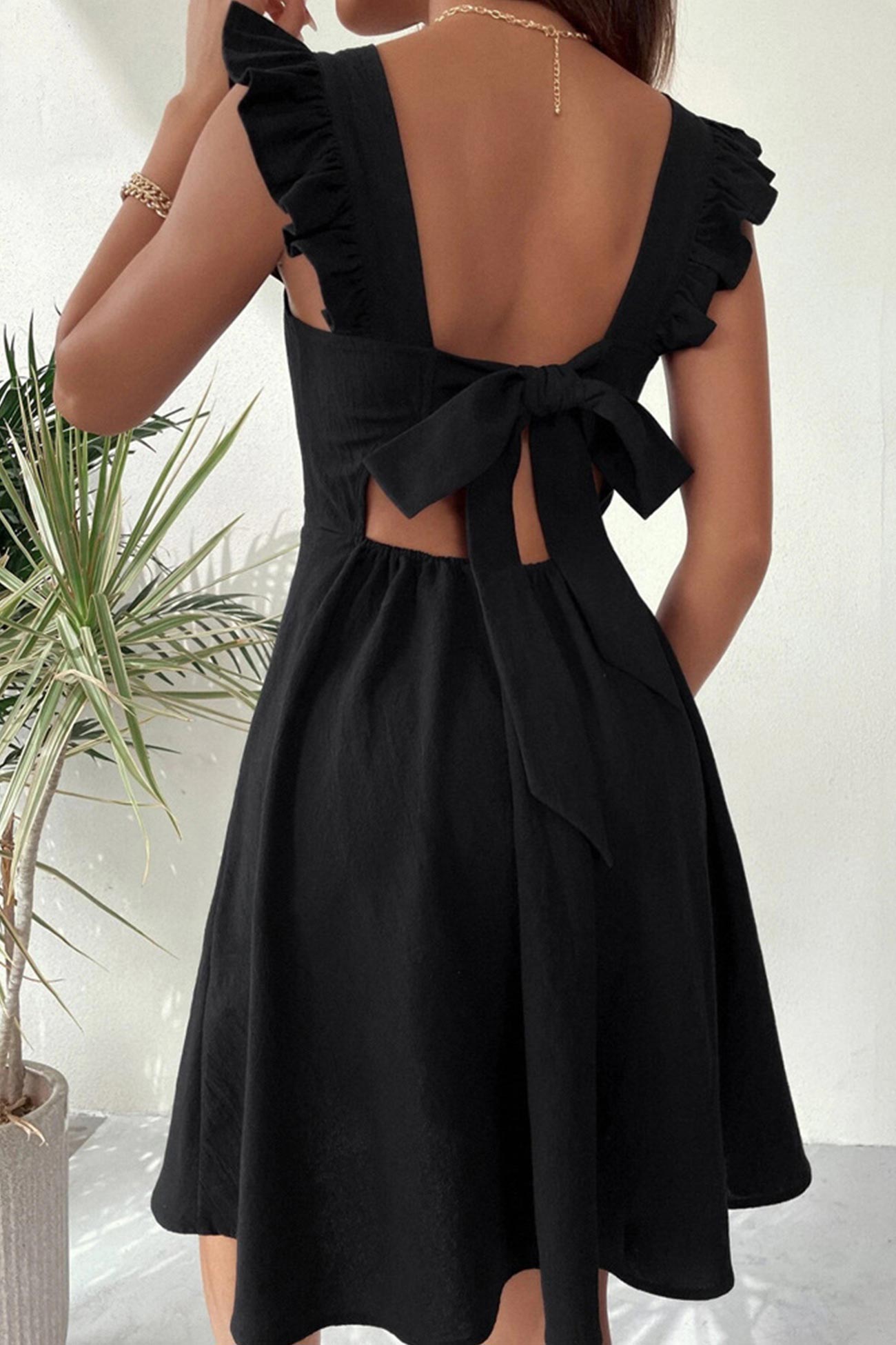 TastyHottie - Ruffle Sleeveless Tie-back Mini Dress