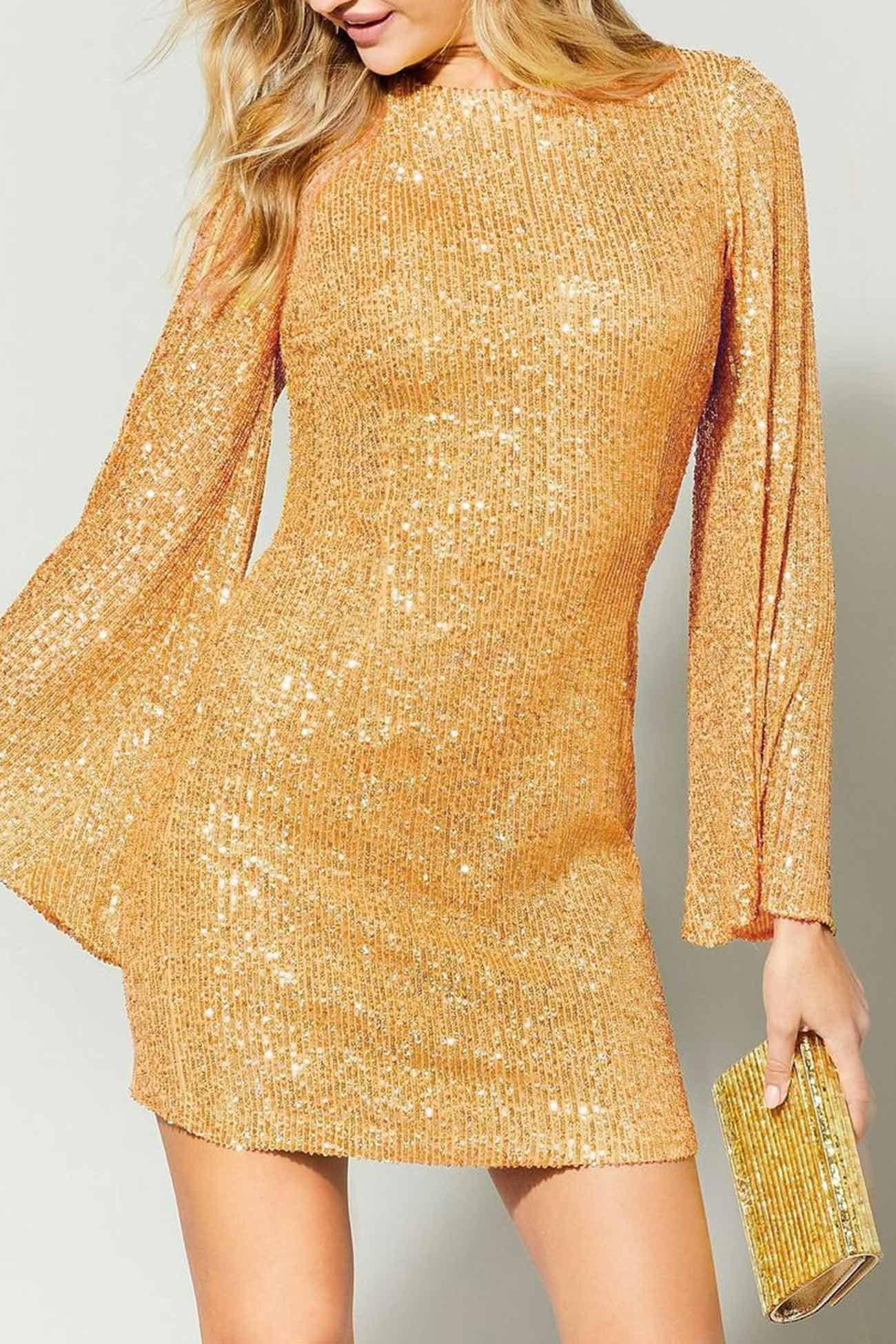 TastyHottie - Sequins Flares Sleeve Dress