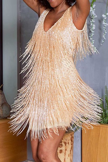 TastyHottie - Sequins Tassel Tank Mini Dress