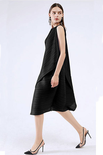 TastyHottie - Sleeveless Irregular Full Pleated Midi Dress