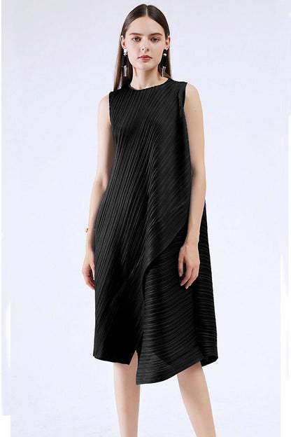 TastyHottie - Sleeveless Irregular Full Pleated Midi Dress