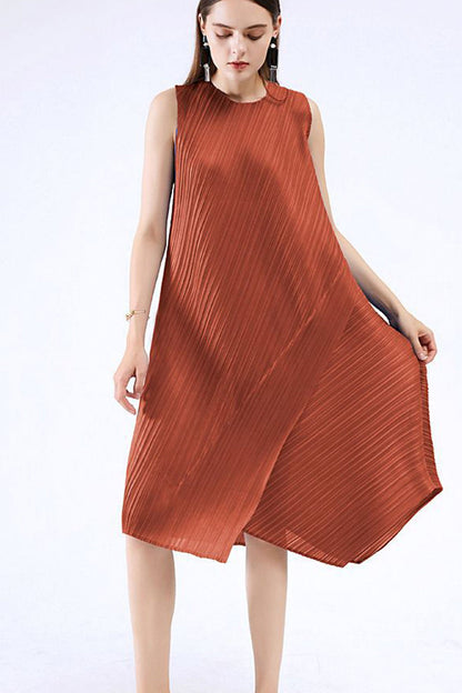 TastyHottie - Sleeveless Irregular Full Pleated Midi Dress