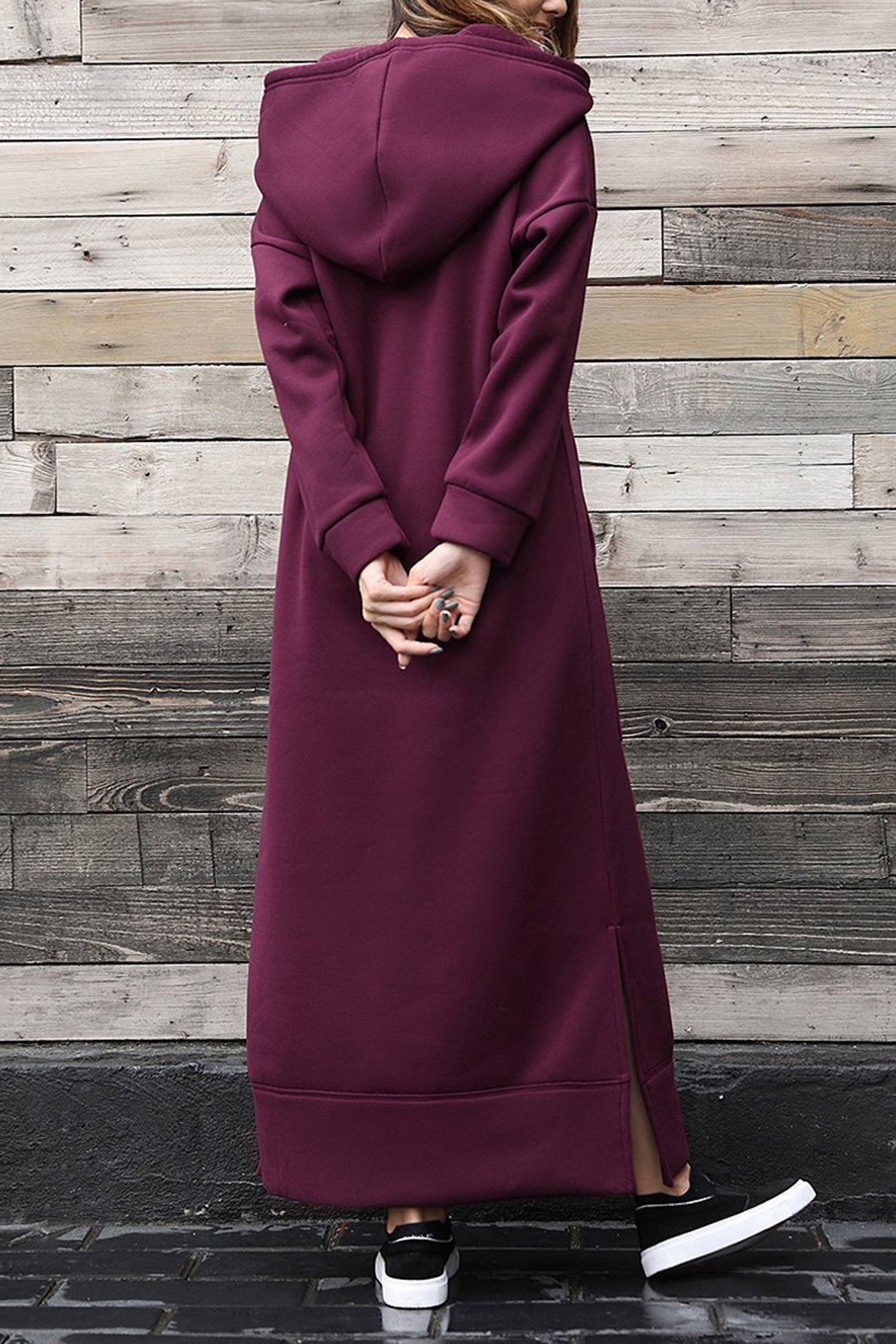 TastyHottie - Solid Pocketed Slit Hem Hoodie Dress